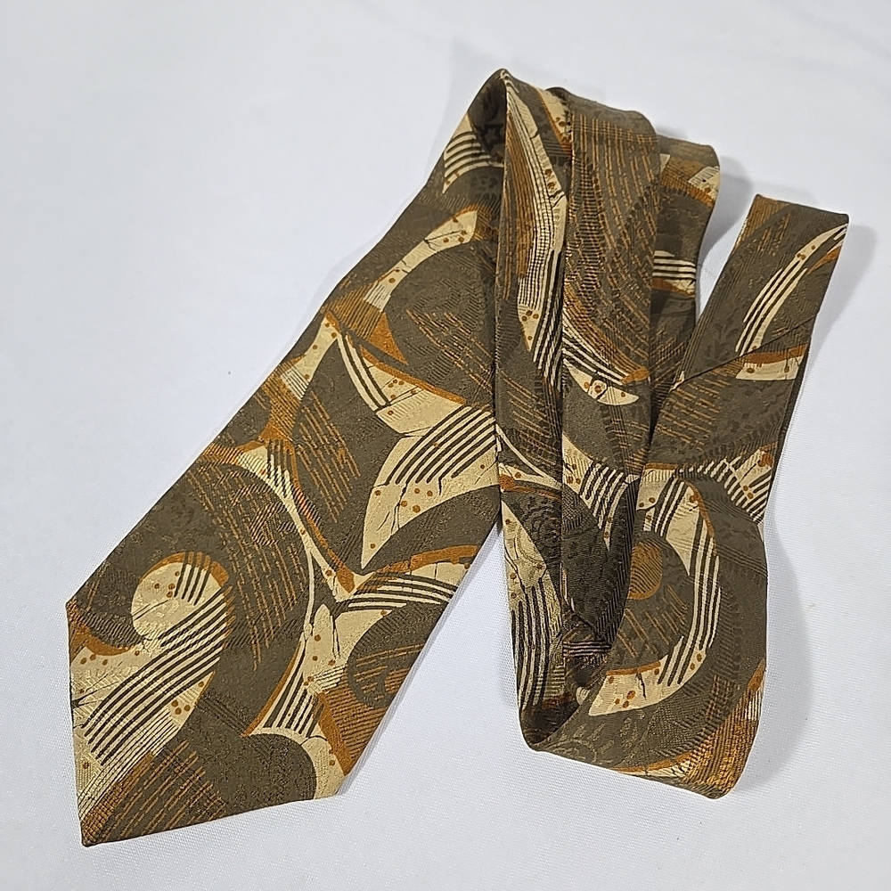 Chaps Olive, Gold & Cream Abstract Pattern Tie